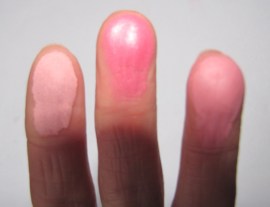 Swatches of the Three Blushers (left to right: Naked Rose, Dollymix, Pinch O'Peach)