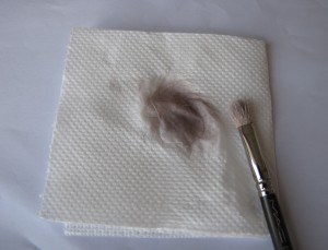 Cleaned brush (note the product which has come out on the kitchen paper)