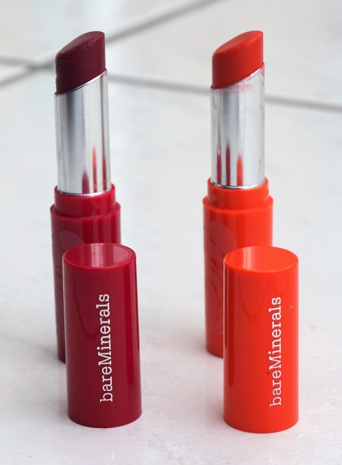 Left to Right: Bare Minerals Pop Passion Oil Lip Balm in Plumberry, Bare Minerals Pop Passion Oil Lip Balm in Tangerine Pop